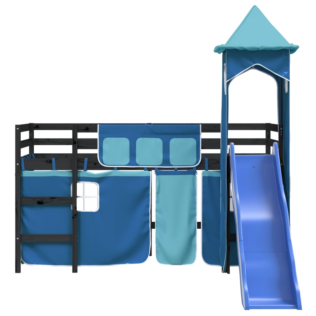 Lit mezzanine enfants avec tour sans matelas bleu 80x200 cm - XIOS