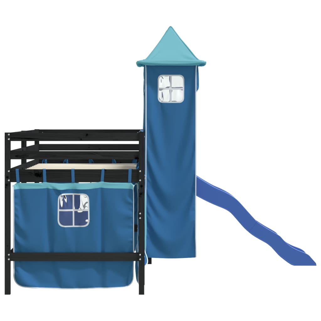 Lit mezzanine enfants avec tour sans matelas bleu 80x200 cm - XIOS