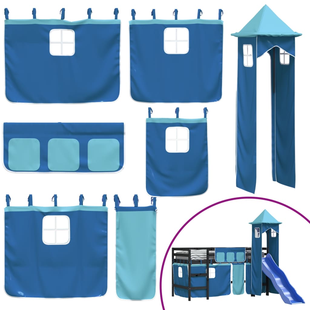 Lit mezzanine enfants avec tour sans matelas bleu 80x200 cm - XIOS