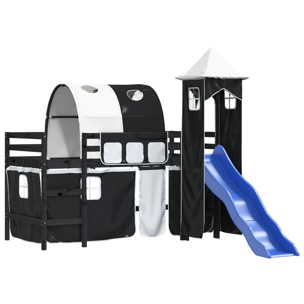 Lit mezzanine enfants et tour sans matelas blanc noir 80x200cm - XIOS