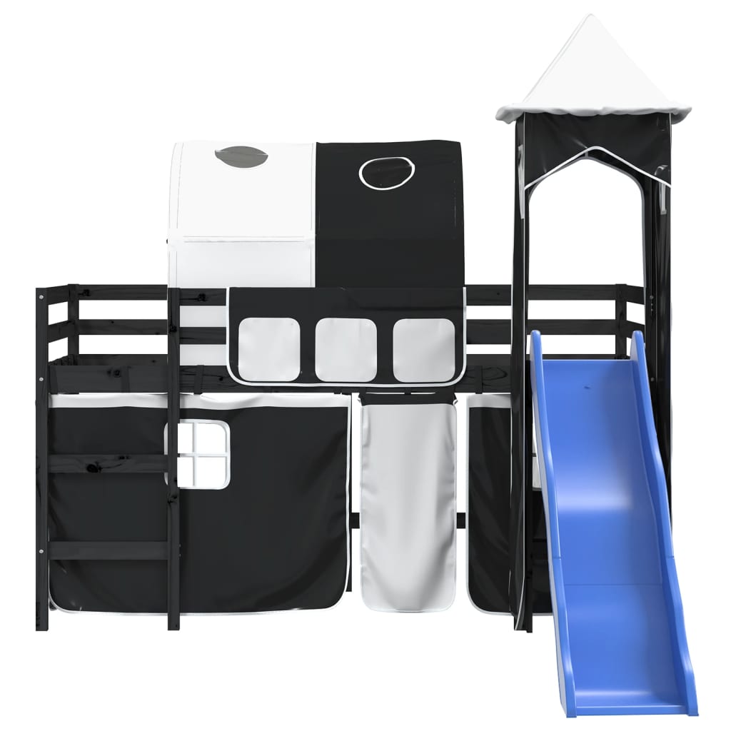 Lit mezzanine enfants et tour sans matelas blanc noir 80x200cm - XIOS