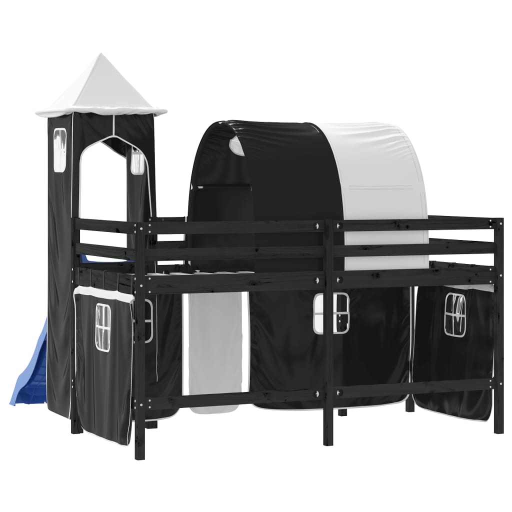 Lit mezzanine enfants et tour sans matelas blanc noir 80x200cm - XIOS