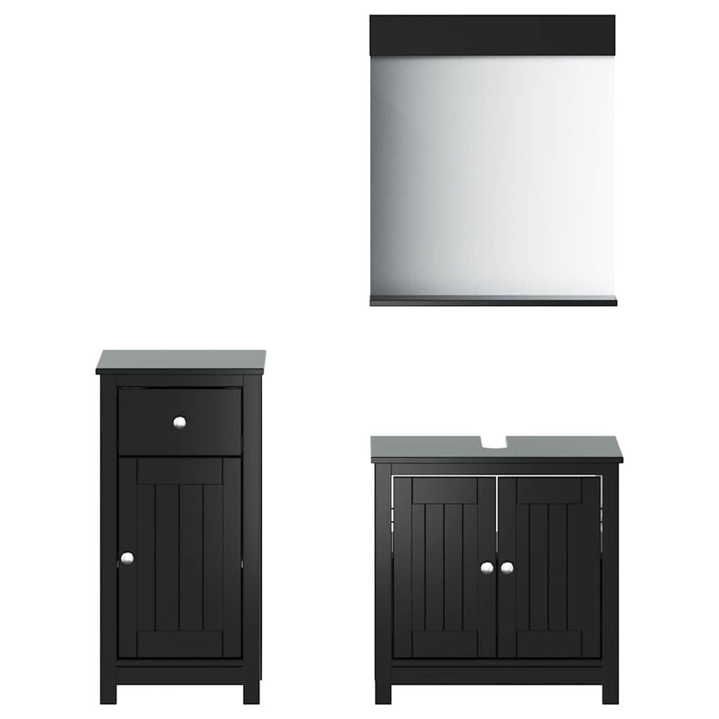 Meubles de salle de bain 3 pcs BERG noir bois de pin massif