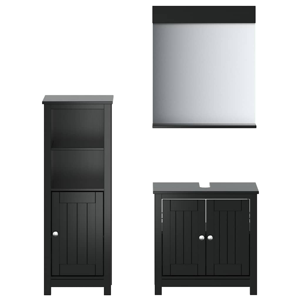Meubles de salle de bain 3 pcs BERG noir bois de pin massif