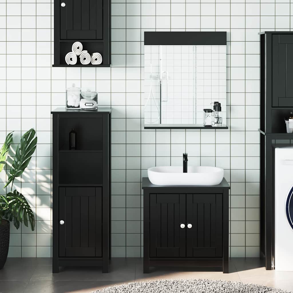Meubles de salle de bain 3 pcs BERG noir bois de pin massif