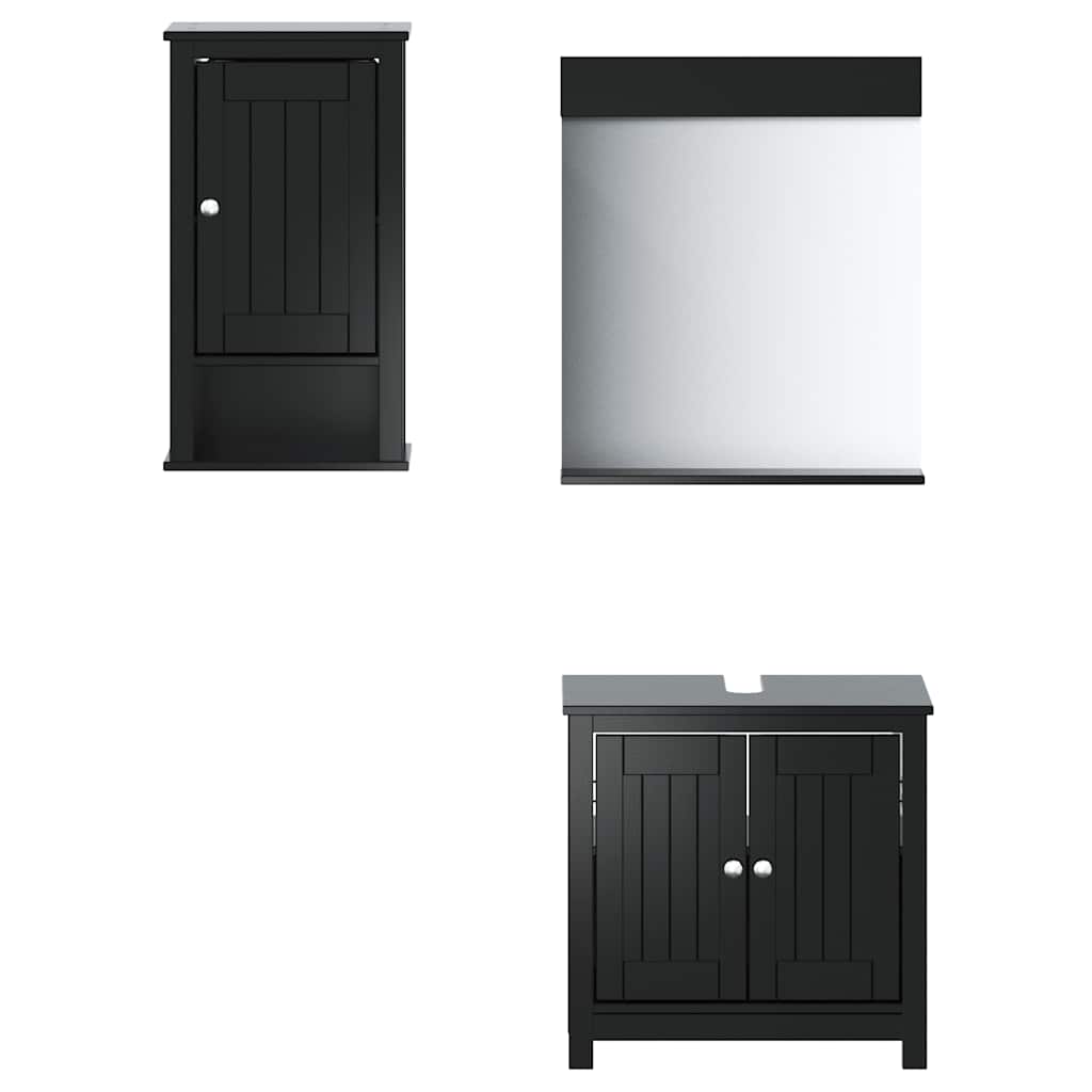 Meubles de salle de bain 3 pcs BERG noir bois de pin massif