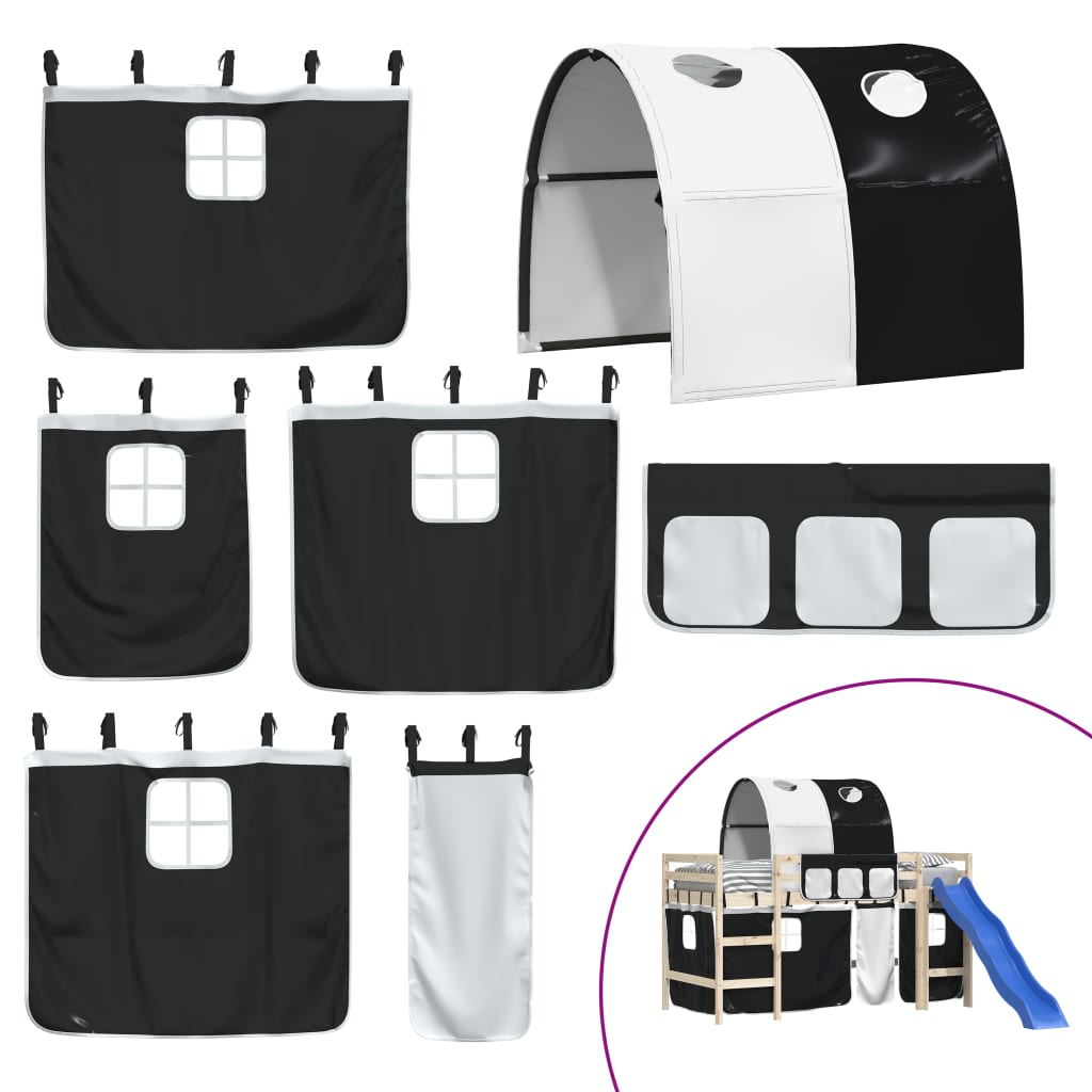 Rideaux pour lit mezzanine avec tunnel blanc et noir polyester - XIOS