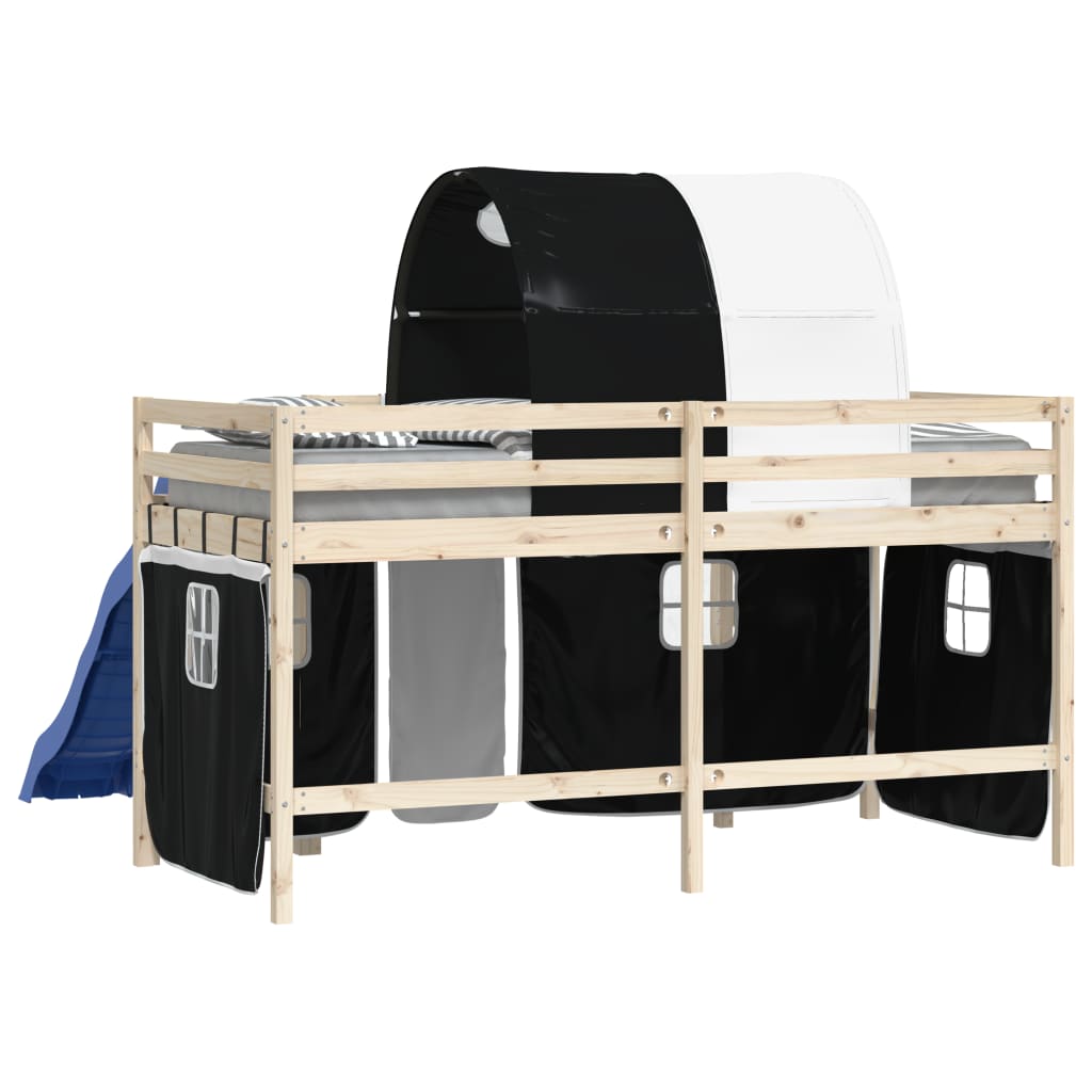 Rideaux pour lit mezzanine avec tunnel blanc et noir polyester - XIOS