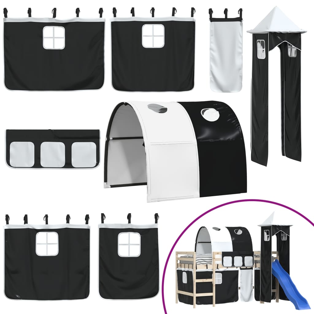 Rideaux pour lit mezzanine avec tunnel et tour blanc et noir Accessoires pour lits et cadres de lit vidaXL