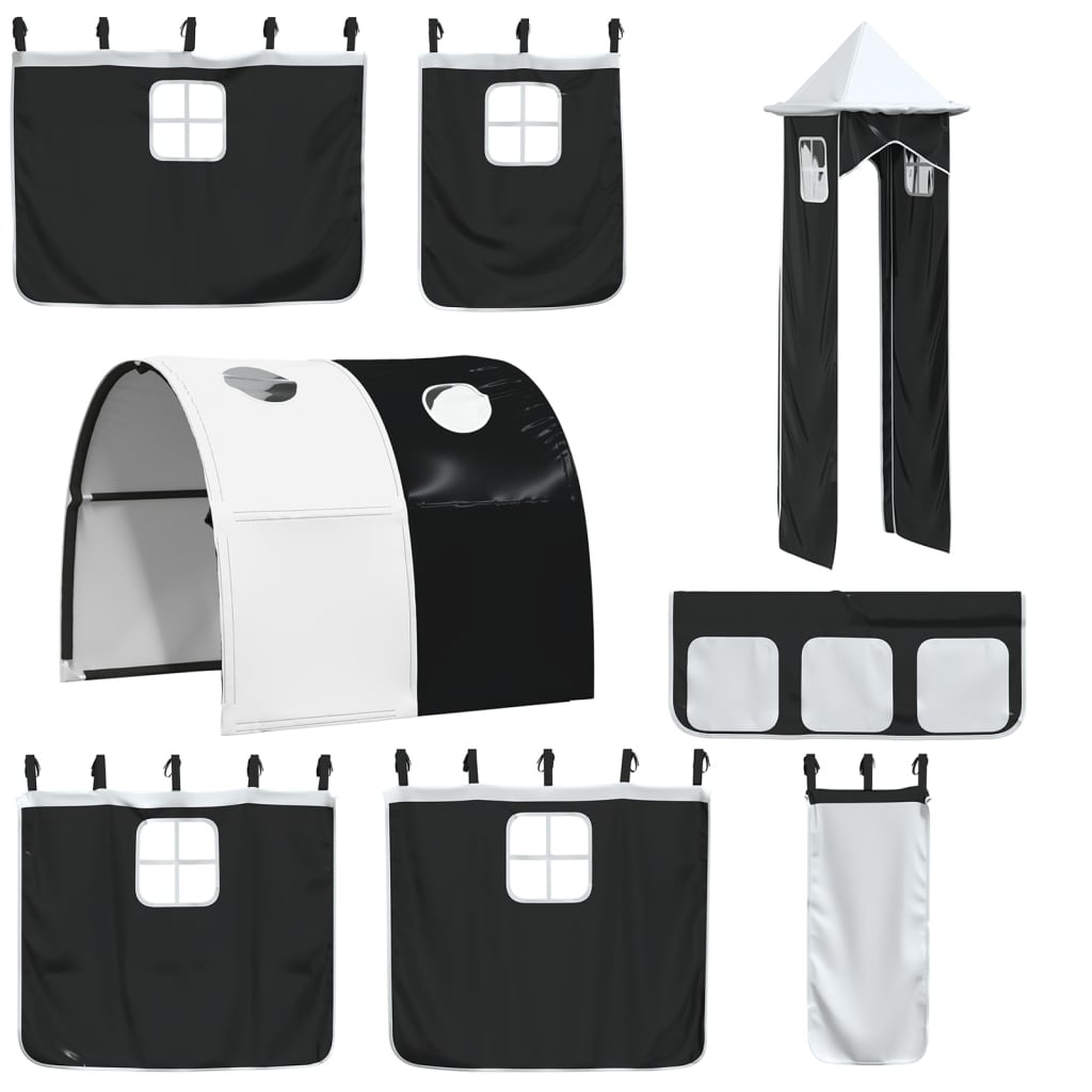 Rideaux pour lit mezzanine avec tunnel et tour blanc et noir Accessoires pour lits et cadres de lit vidaXL