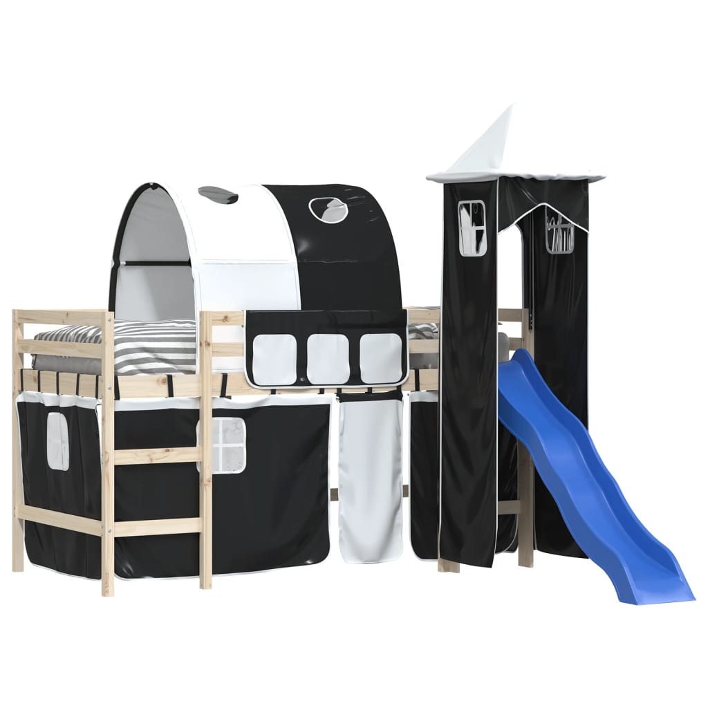 Rideaux pour lit mezzanine avec tunnel et tour blanc et noir Accessoires pour lits et cadres de lit vidaXL
