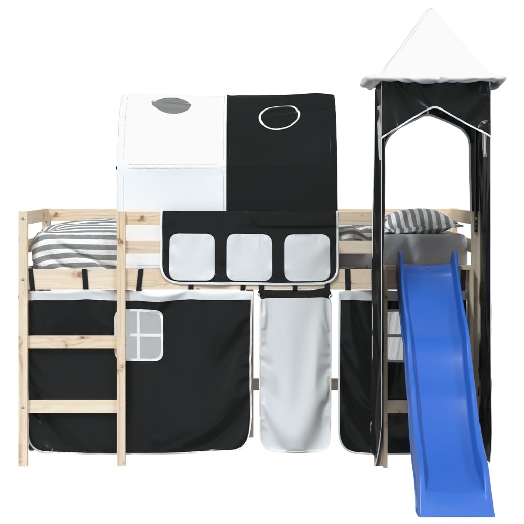 Rideaux pour lit mezzanine avec tunnel et tour blanc et noir Accessoires pour lits et cadres de lit vidaXL