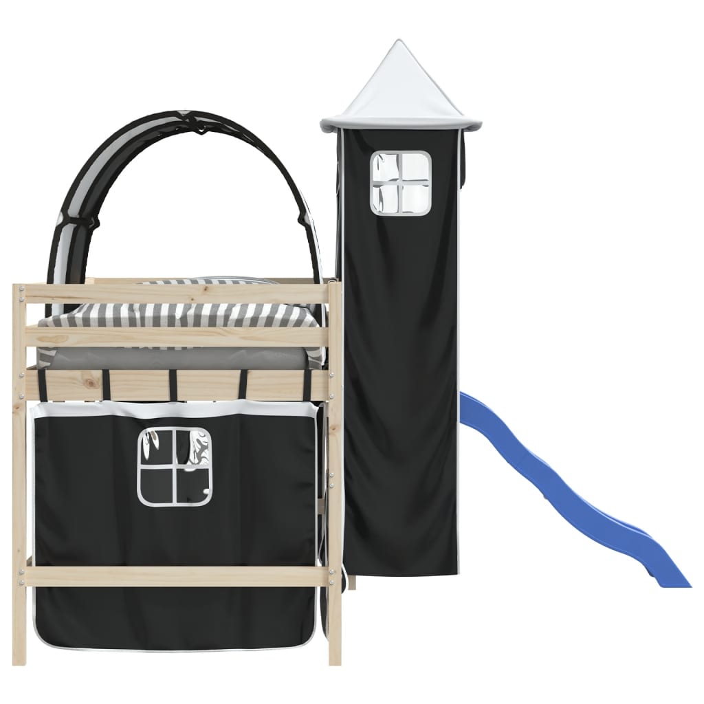 Rideaux pour lit mezzanine avec tunnel et tour blanc et noir Accessoires pour lits et cadres de lit vidaXL