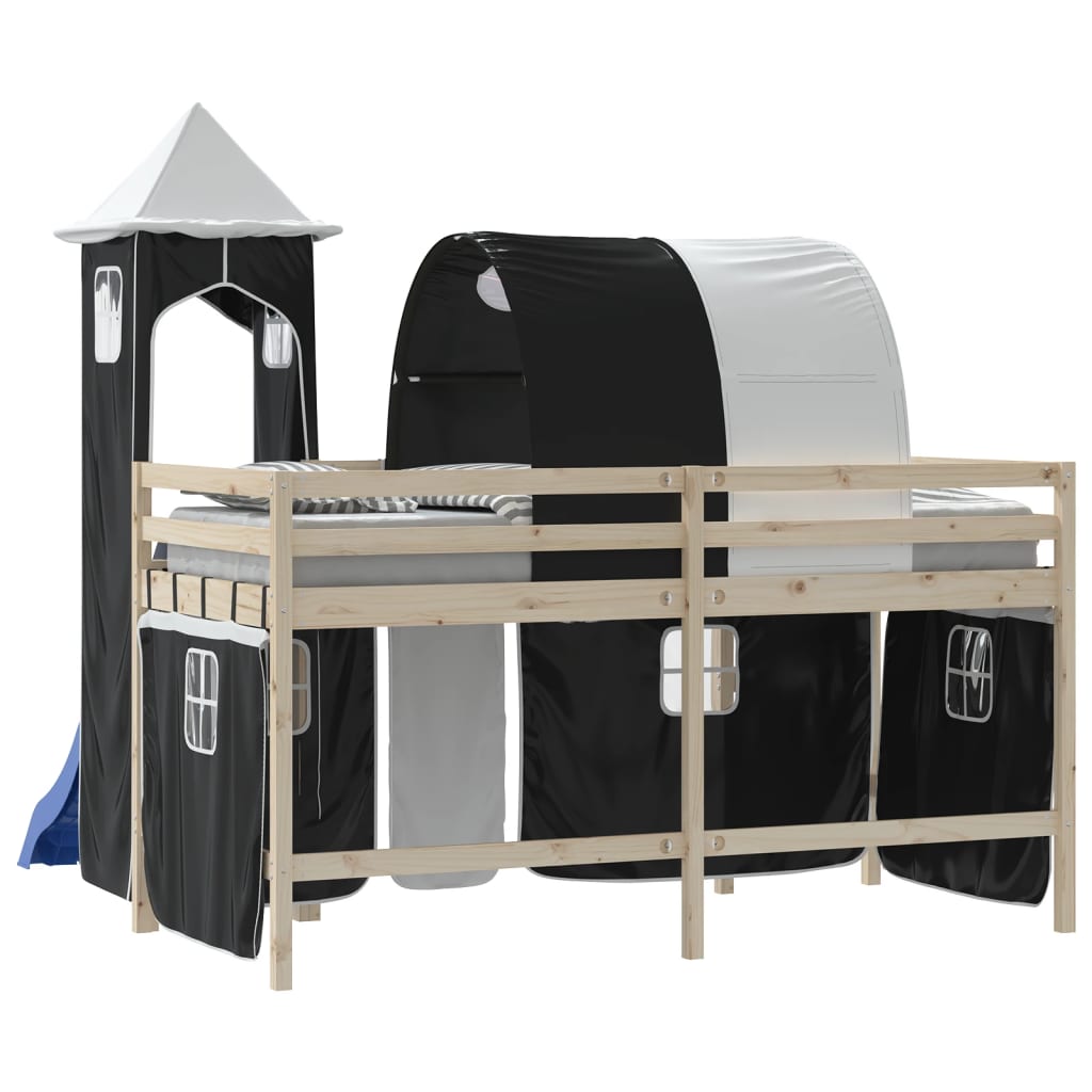 Rideaux pour lit mezzanine avec tunnel et tour blanc et noir Accessoires pour lits et cadres de lit vidaXL