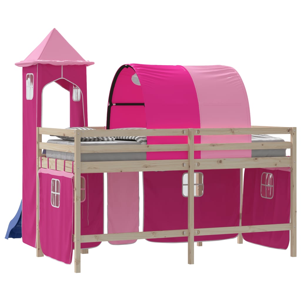 Rideaux pour lit mezzanine avec tunnel et tour rose - XIOS