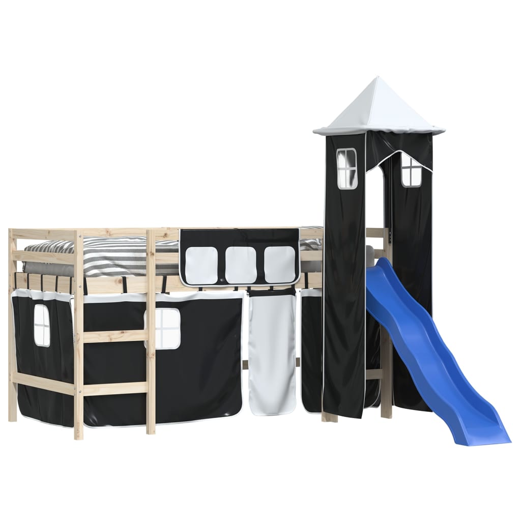 Rideaux pour lit mezzanine avec tour blanc et noir polyester - XIOS
