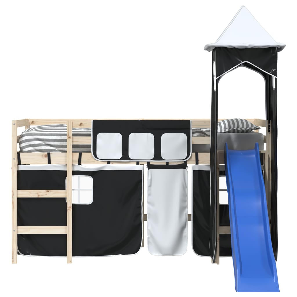 Rideaux pour lit mezzanine avec tour blanc et noir polyester - XIOS