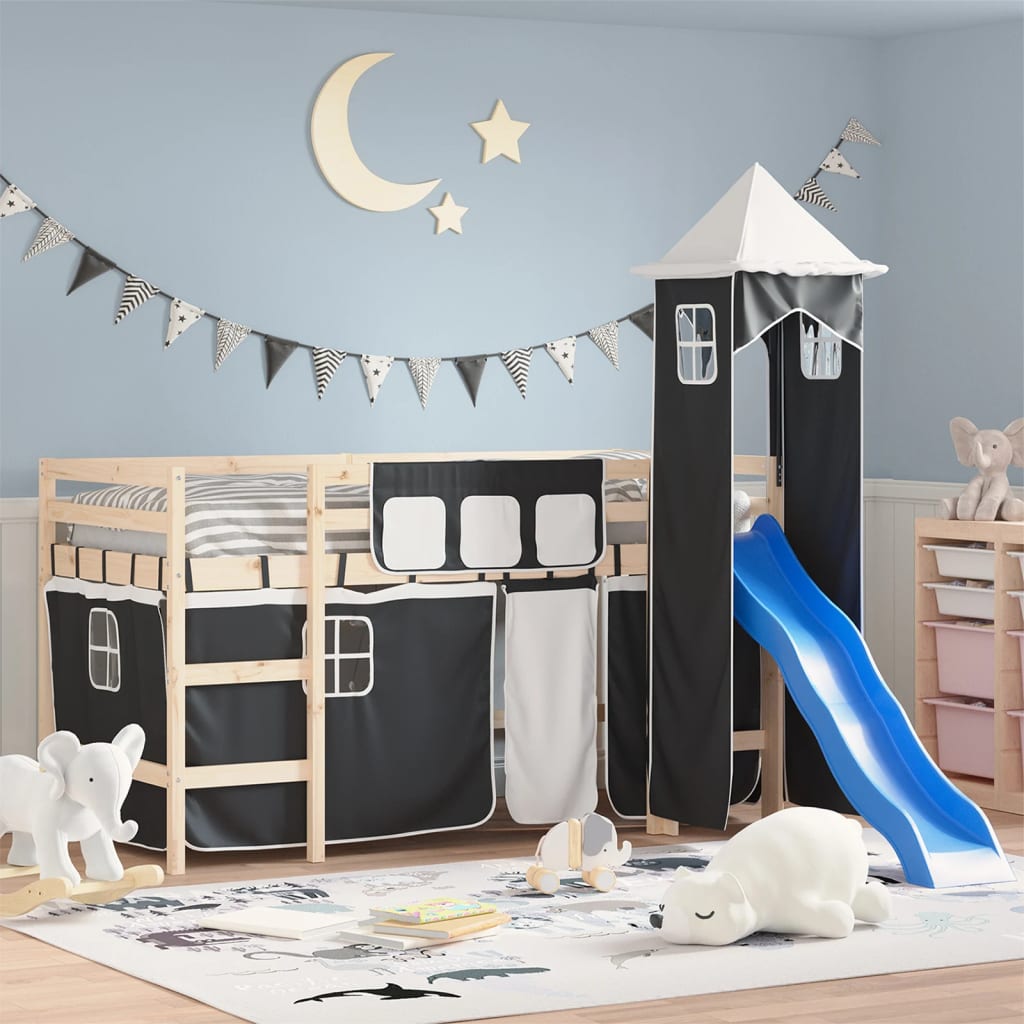 Rideaux pour lit mezzanine avec tour blanc et noir polyester - XIOS