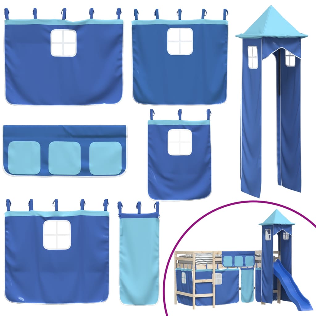 Rideaux pour lit mezzanine avec tour bleu polyester - XIOS