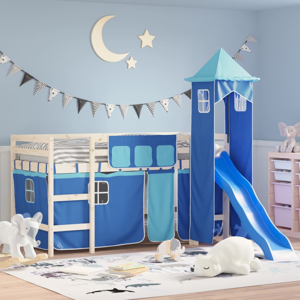 Rideaux pour lit mezzanine avec tour bleu polyester - XIOS