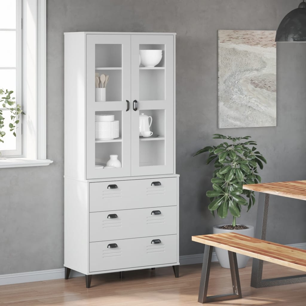 Buffet VIKEN blanc 80x40x190 cm bois massif de pin - XIOS