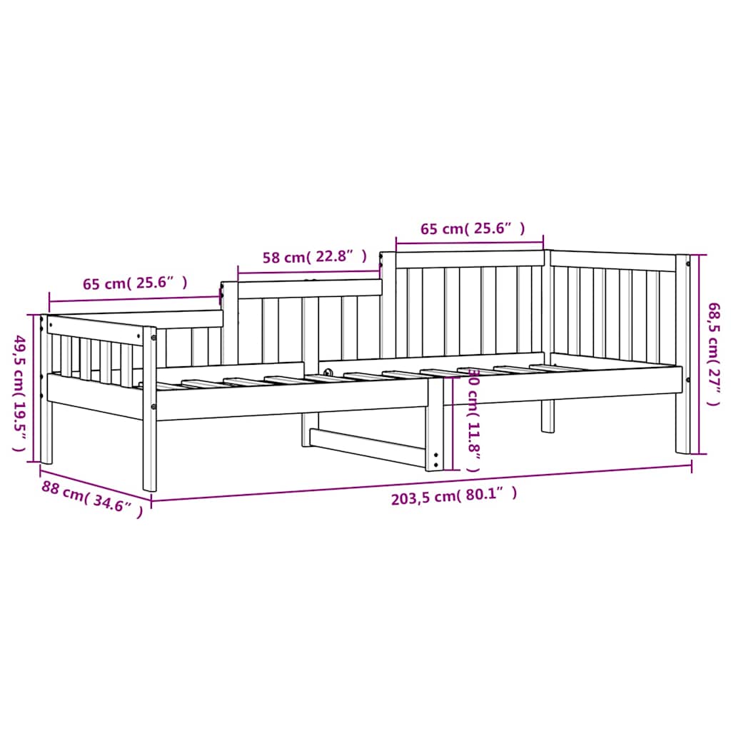 Lit de jour sans matelas noir 80x200 cm bois de pin massif - XIOS
