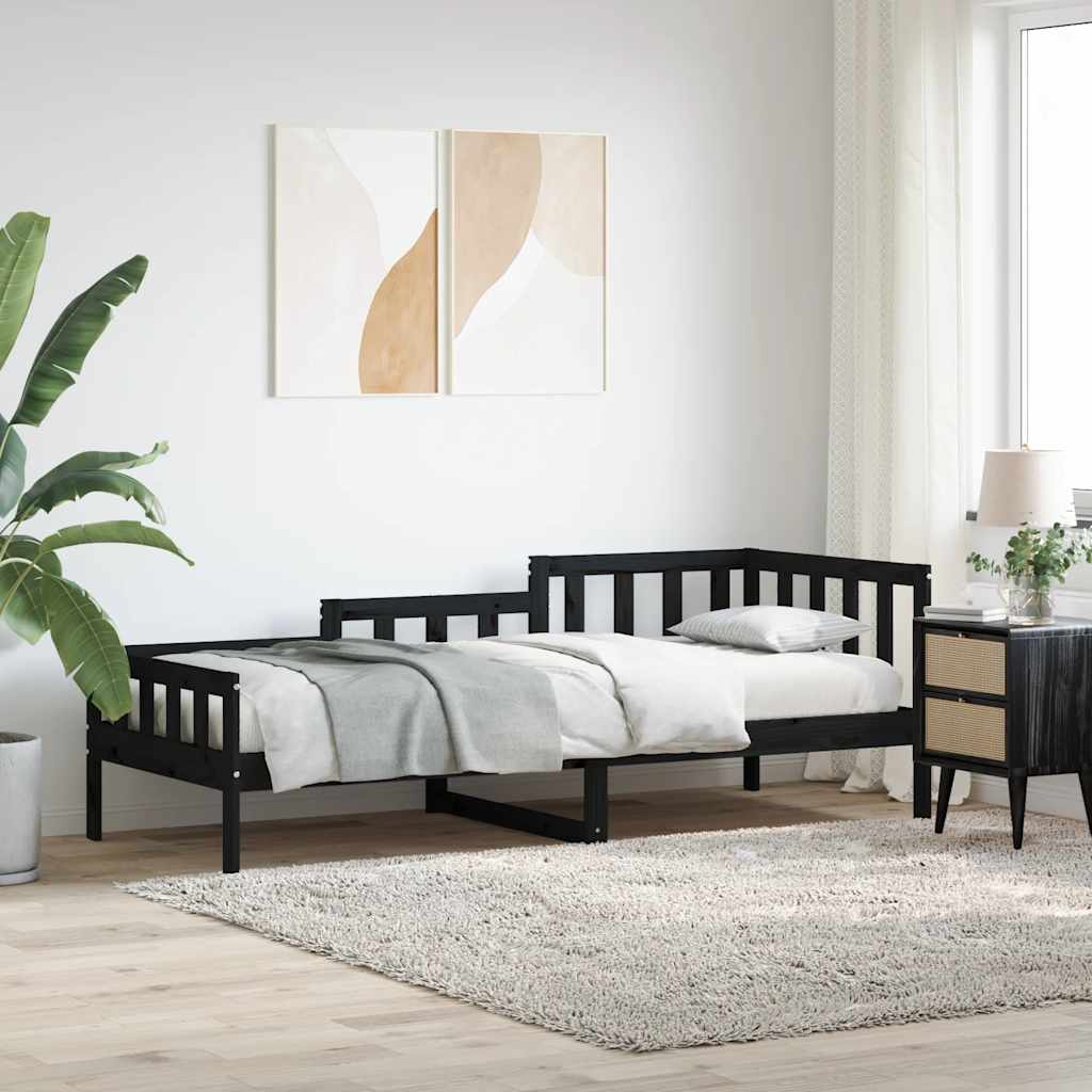 Lit de jour sans matelas noir 80x200 cm bois de pin massif - XIOS