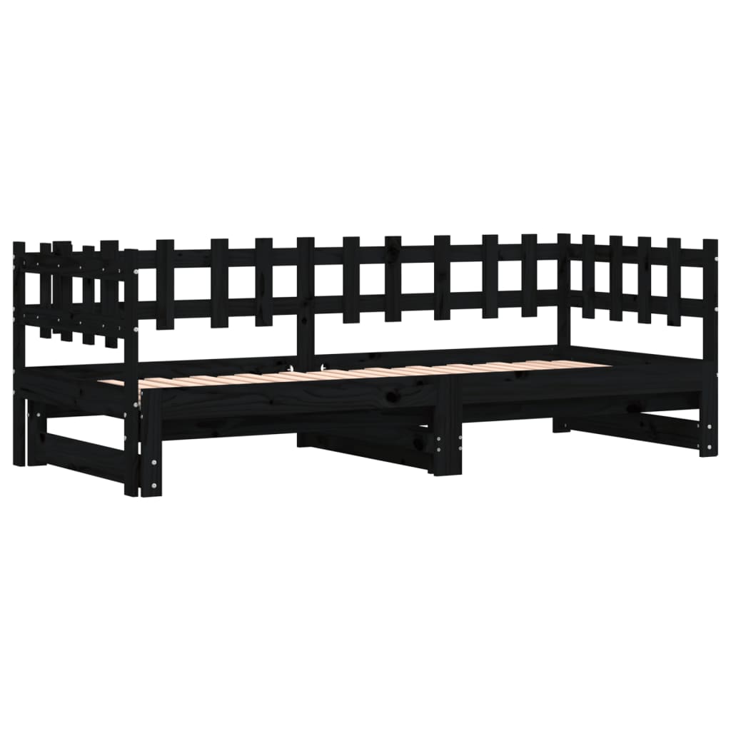 Lit coulissant sans matelas noir 2x(80x200) cm Bois massif - XIOS