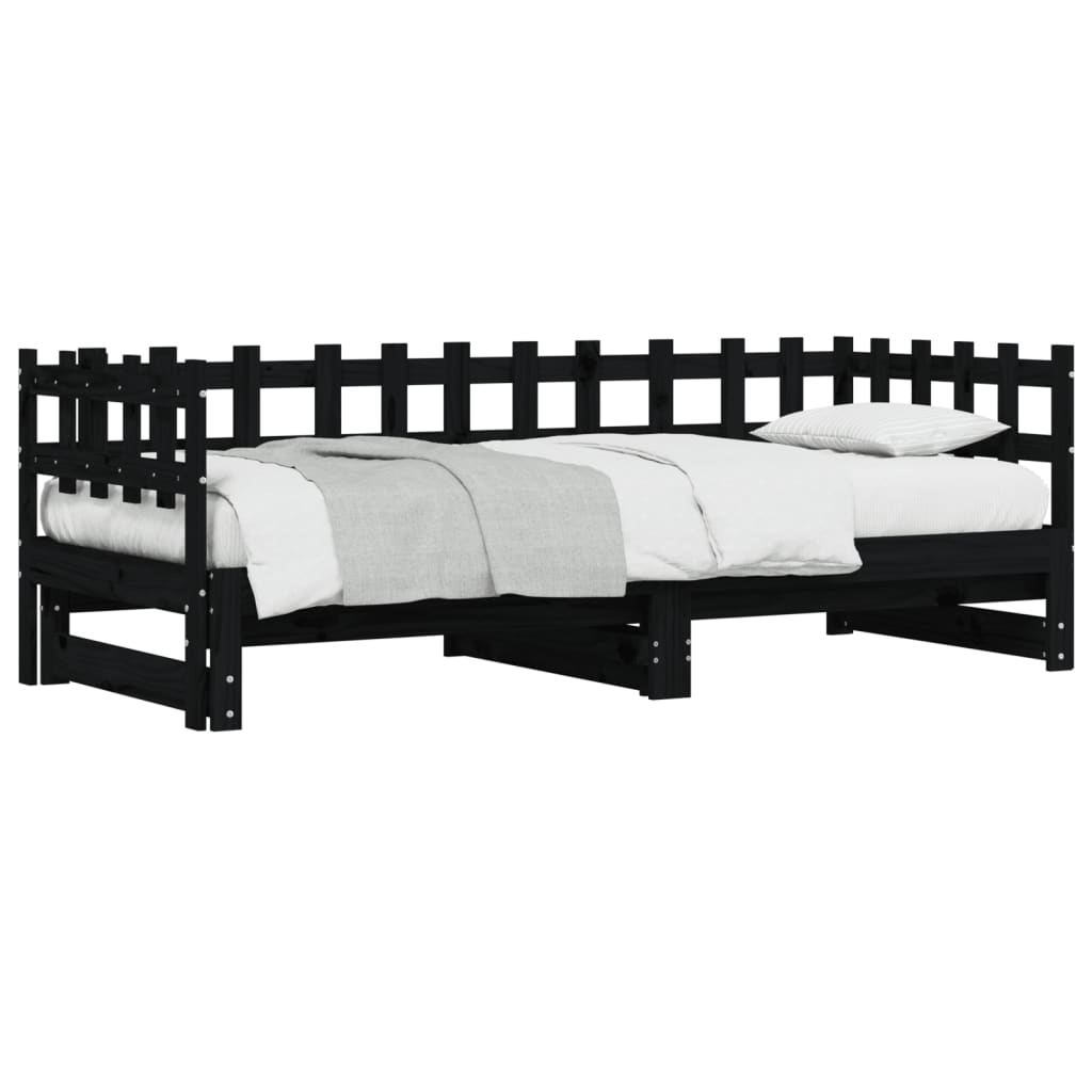 Lit coulissant sans matelas noir 2x(80x200) cm Bois massif - XIOS