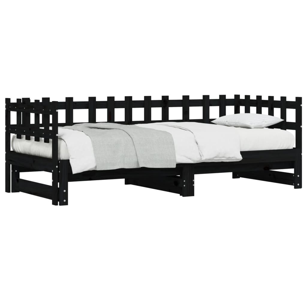 Lit coulissant sans matelas noir 2x(90x200) cm Bois massif - XIOS