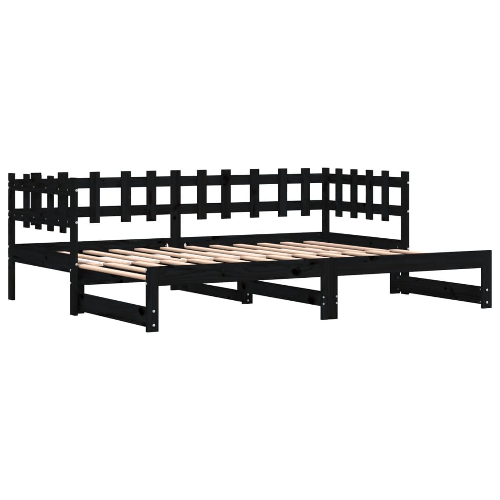 Lit coulissant sans matelas noir 2x(90x200) cm Bois massif - XIOS