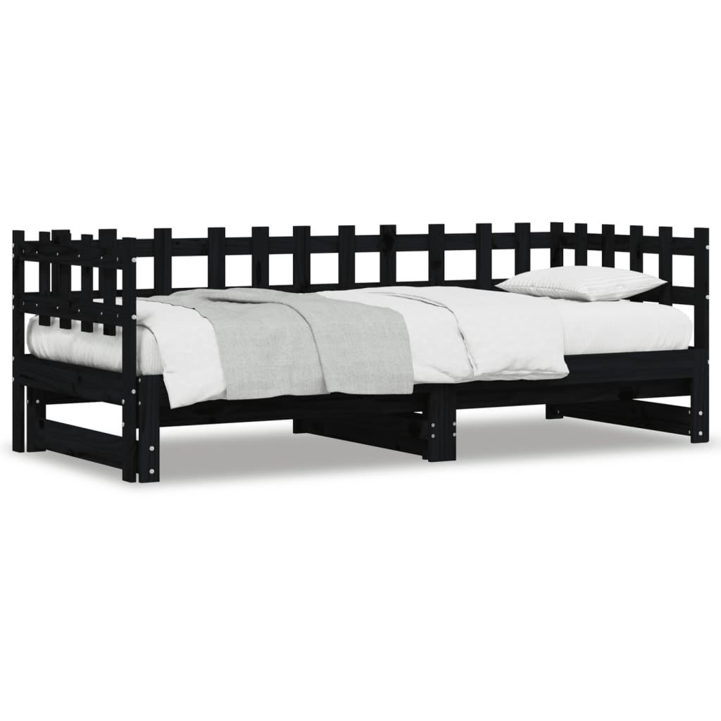 Lit coulissant sans matelas noir 2x(90x190) cm Bois massif - XIOS