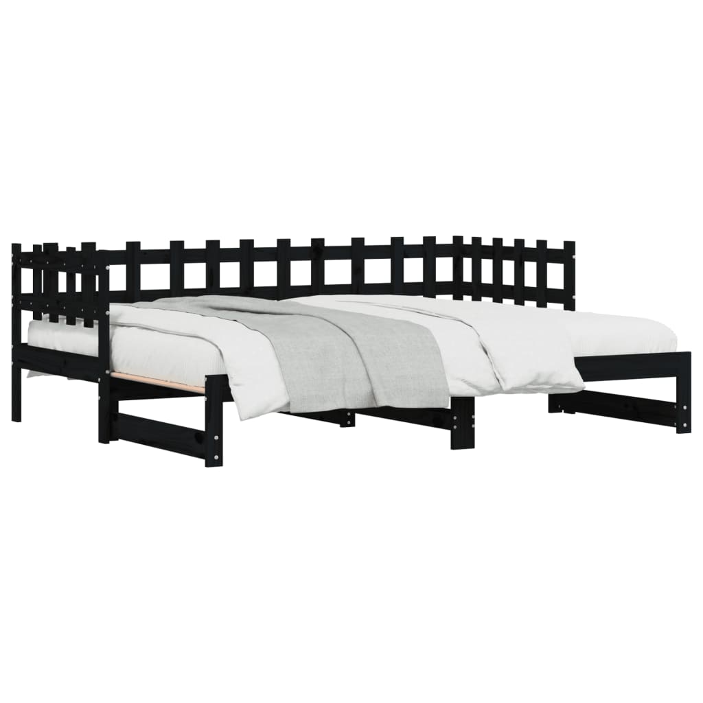 Lit coulissant sans matelas noir 2x(90x190) cm Bois massif - XIOS