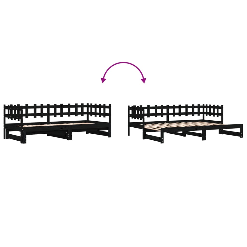 Lit coulissant sans matelas noir 2x(90x190) cm Bois massif - XIOS