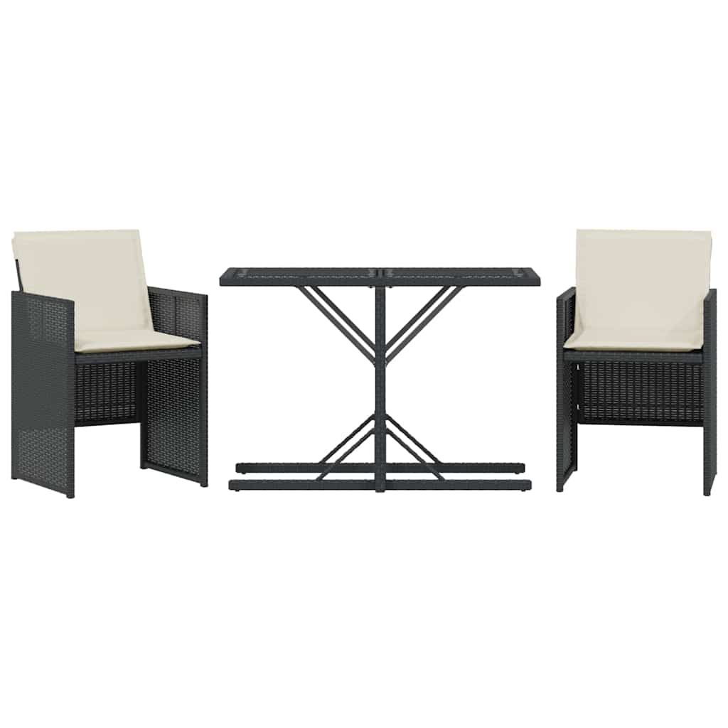 Ensemble de bistro 3 pcs avec coussins noir résine tressée - XIOS