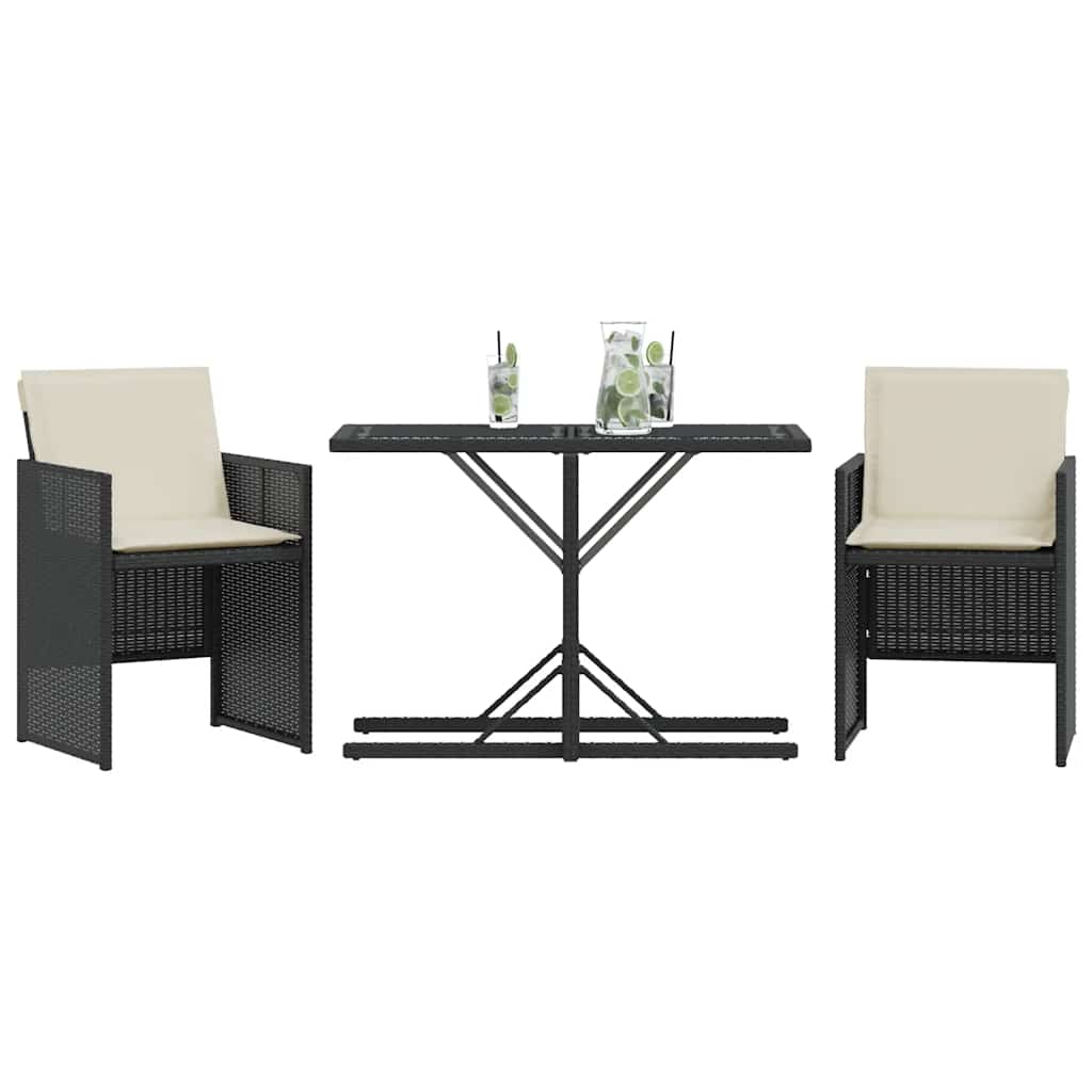 Ensemble de bistro 3 pcs avec coussins noir résine tressée - XIOS