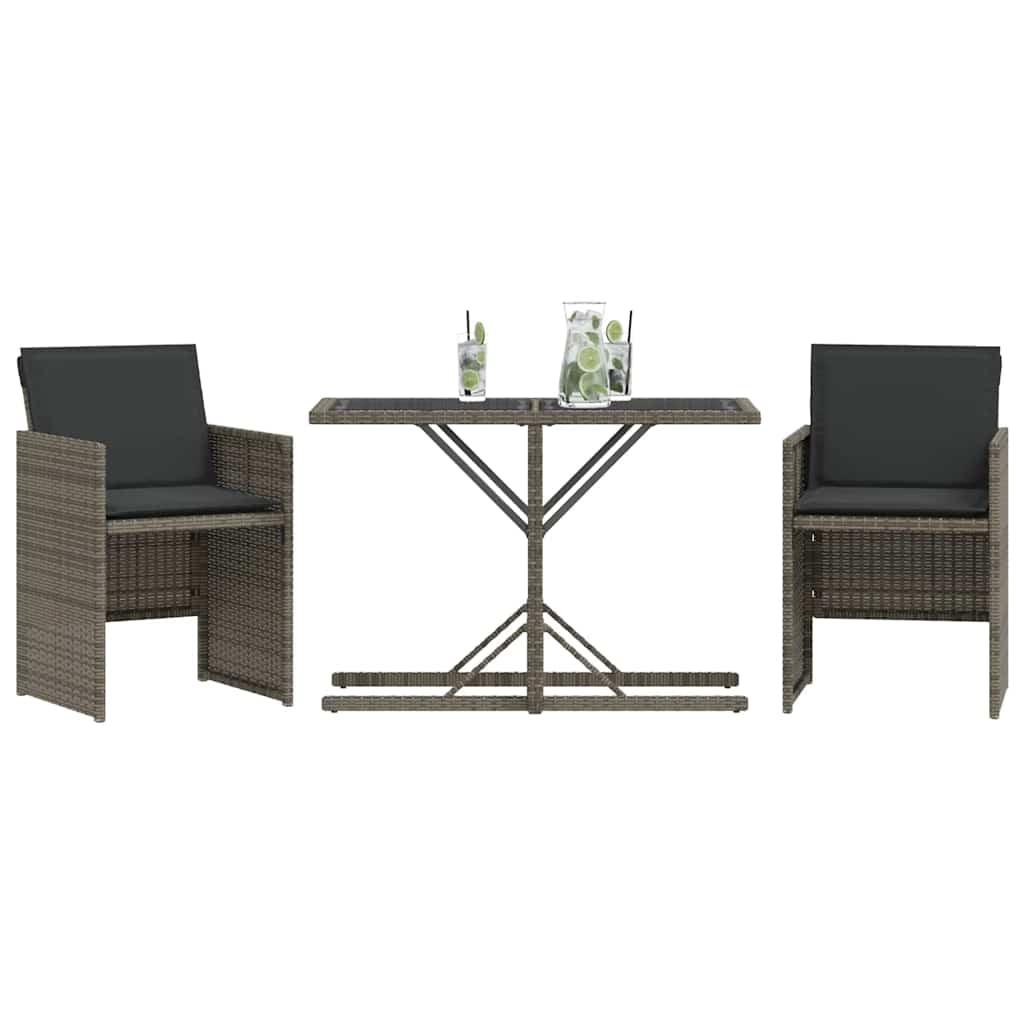 Ensemble de bistro 3 pcs avec coussins gris résine tressée - XIOS