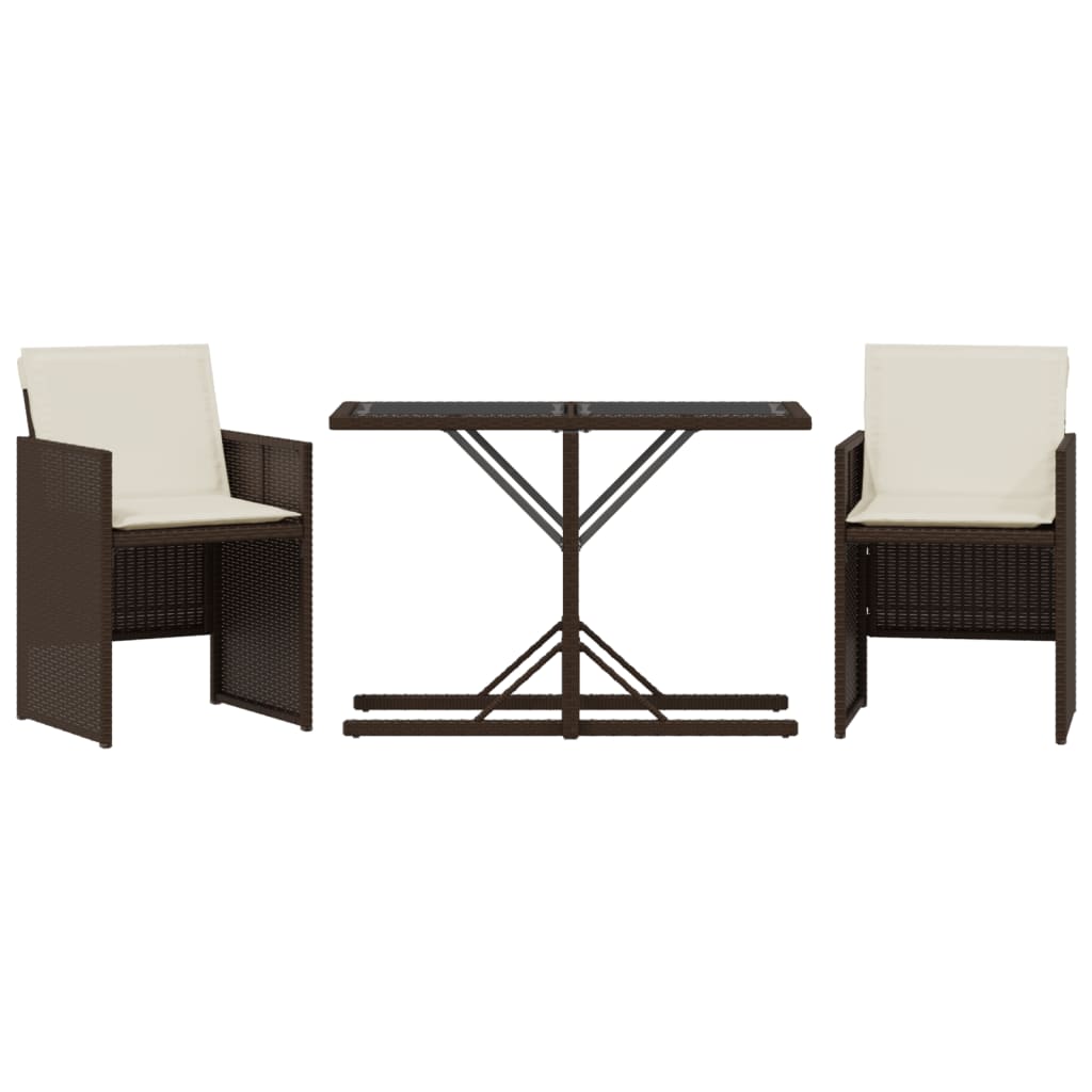 Ensemble de bistro 3 pcs avec coussins marron résine tressée Salons de jardin vidaXL