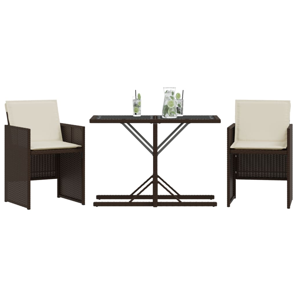 Ensemble de bistro 3 pcs avec coussins marron résine tressée Salons de jardin vidaXL