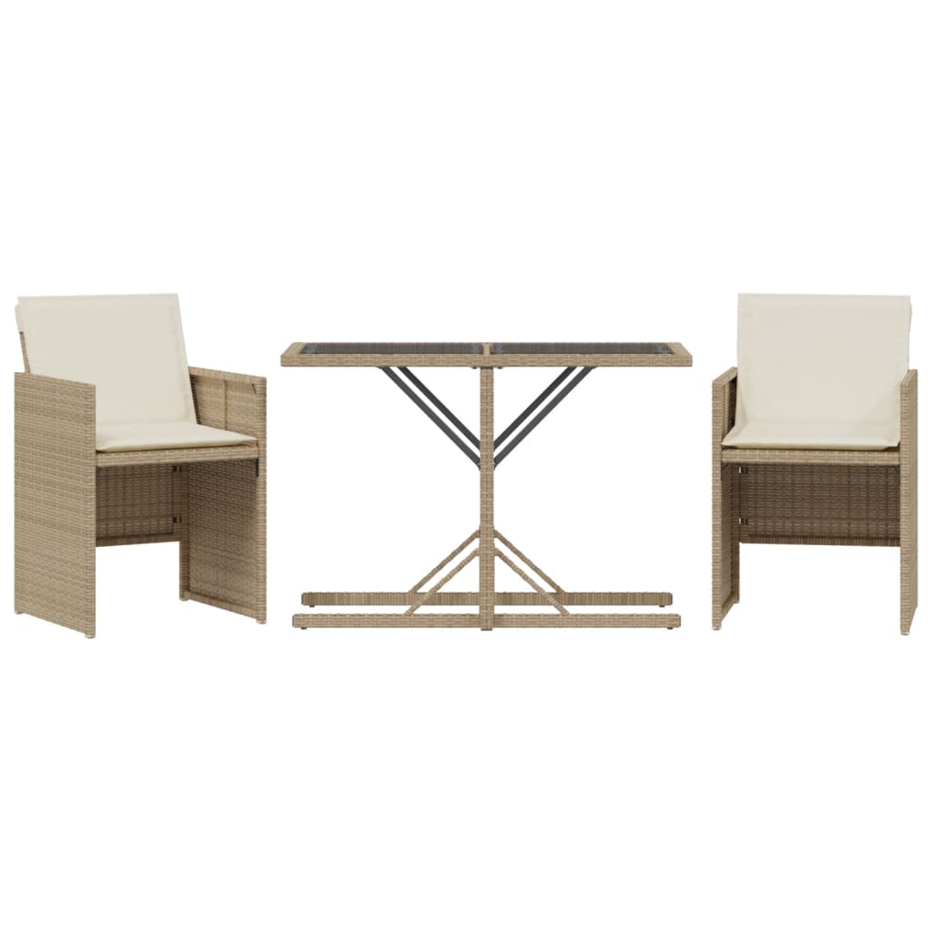 Ensemble de bistro 3 pcs avec coussins beige résine tressée - XIOS