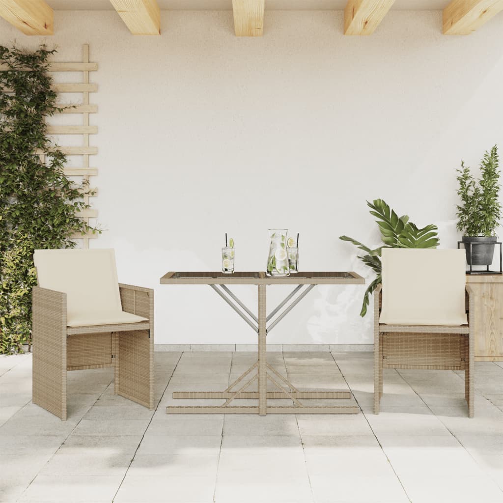 Ensemble de bistro 3 pcs avec coussins beige résine tressée - XIOS