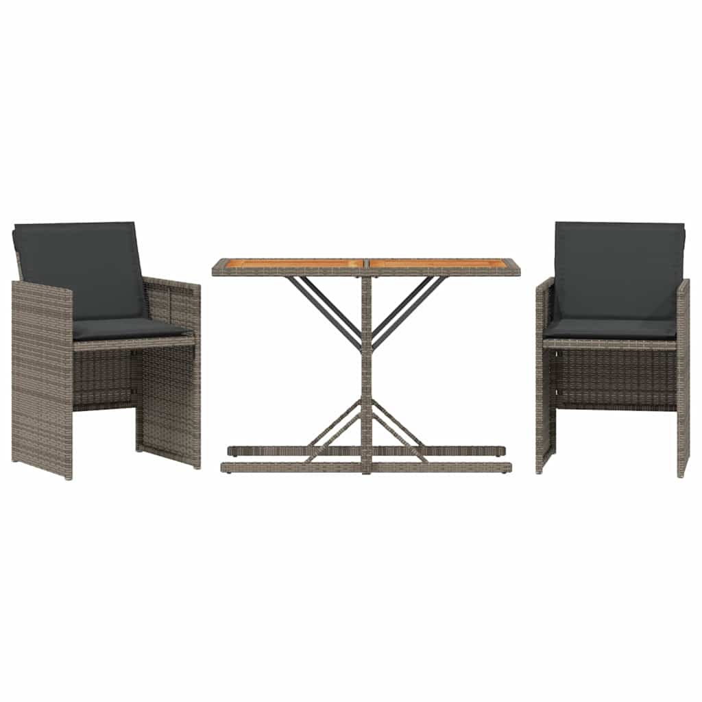 Ensemble de bistro 3 pcs avec coussins gris résine tressée - XIOS