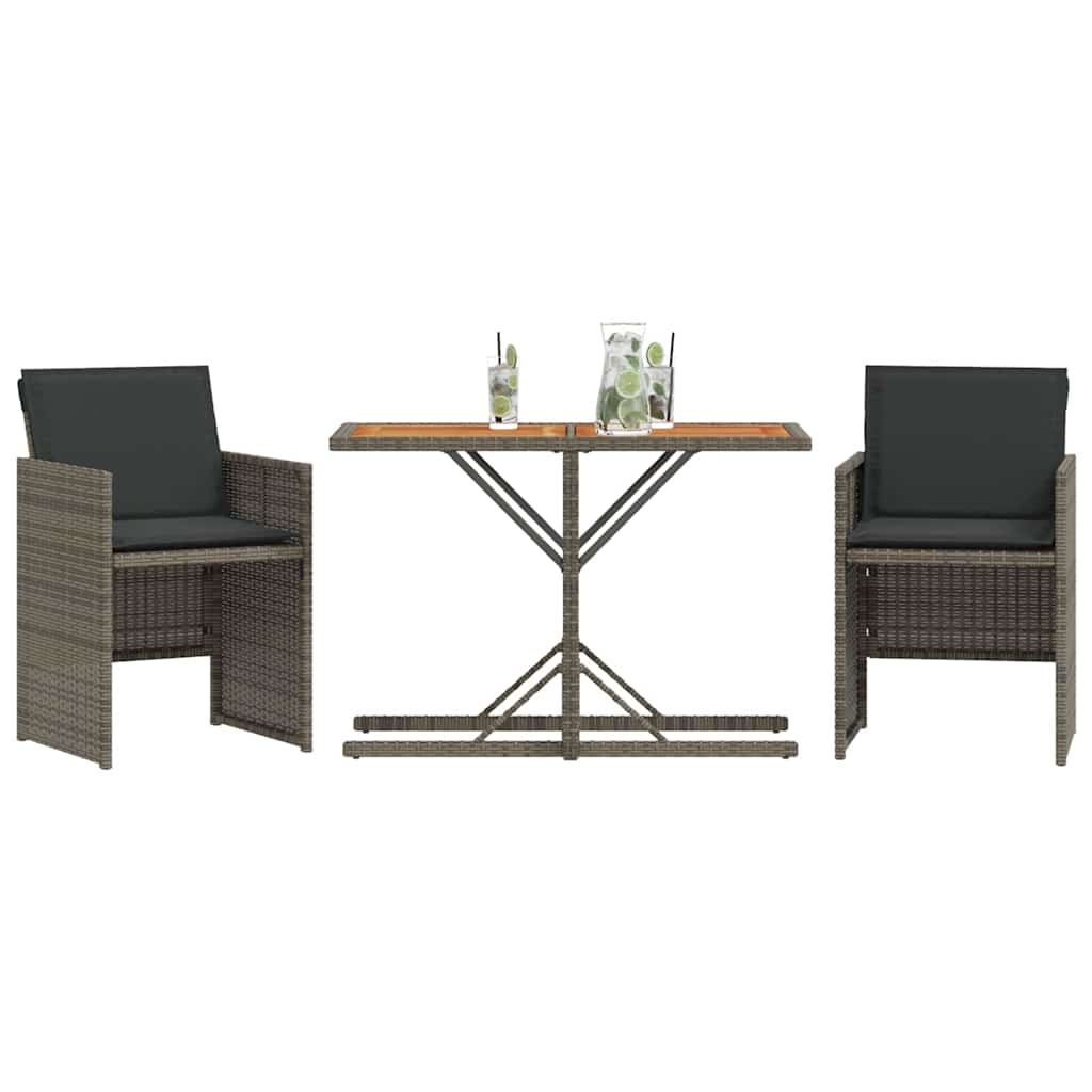 Ensemble de bistro 3 pcs avec coussins gris résine tressée - XIOS