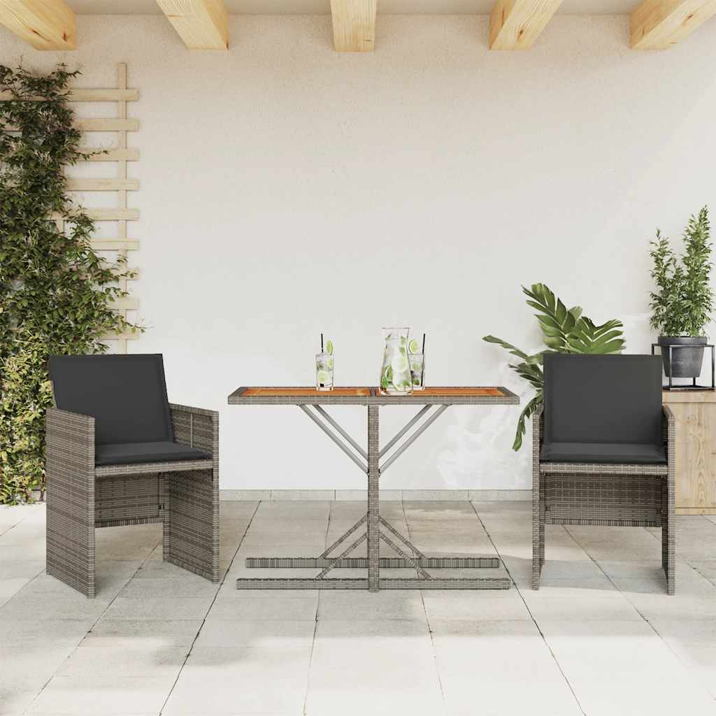 Ensemble de bistro 3 pcs avec coussins gris résine tressée - XIOS
