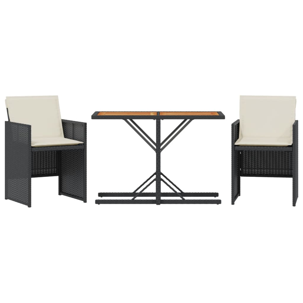 Ensemble de bistro 3 pcs avec coussins noir résine tressée Salons de jardin vidaXL