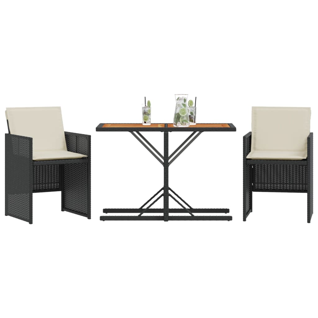 Ensemble de bistro 3 pcs avec coussins noir résine tressée Salons de jardin vidaXL