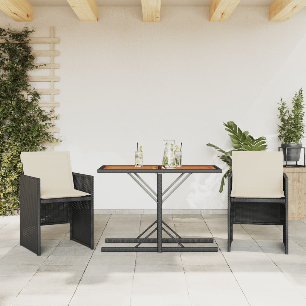 Ensemble de bistro 3 pcs avec coussins noir résine tressée Salons de jardin vidaXL