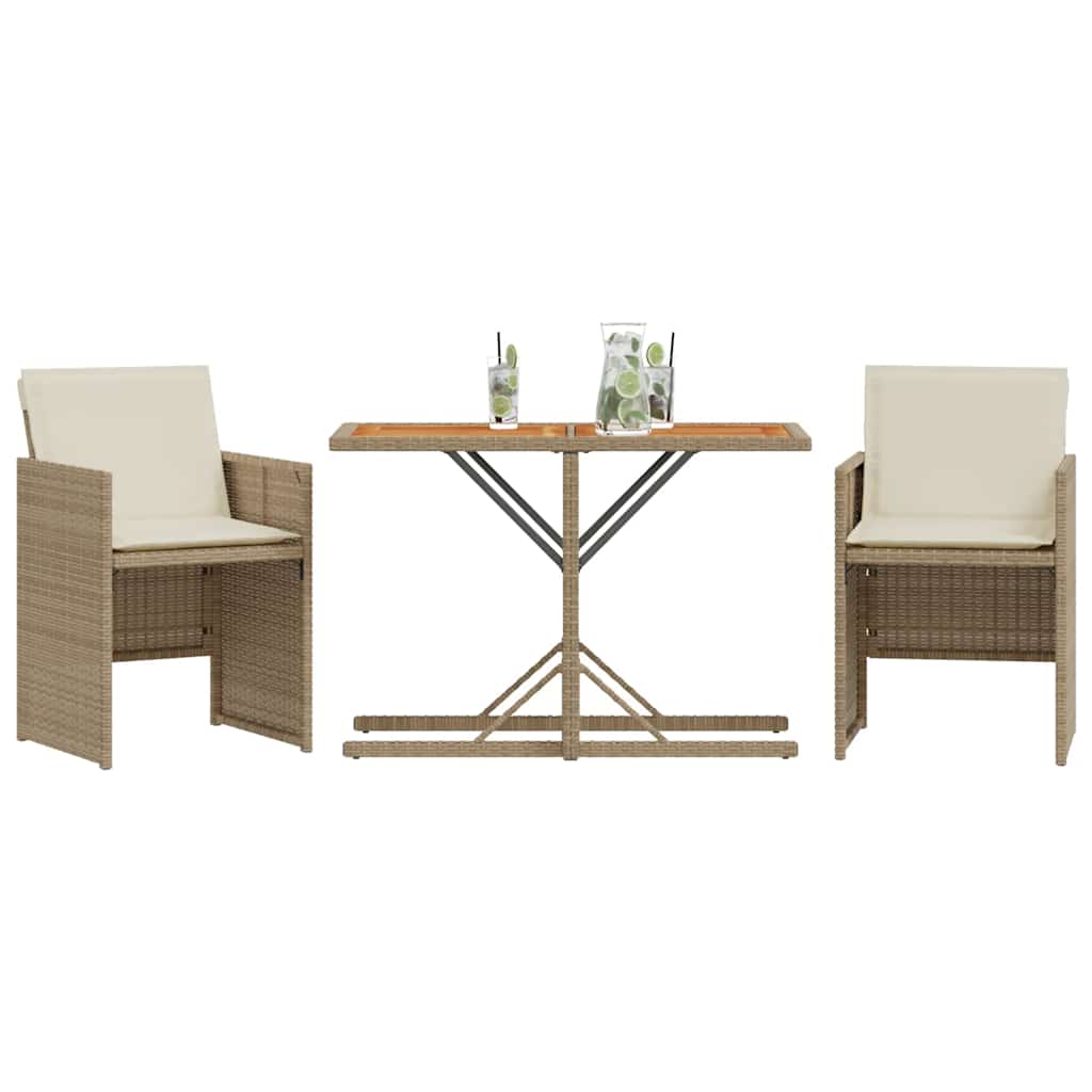 Ensemble de bistro 3 pcs avec coussins beige résine tressée - XIOS