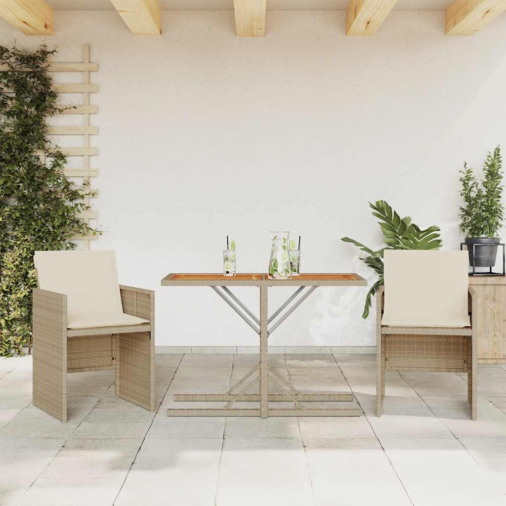 Ensemble de bistro 3 pcs avec coussins beige résine tressée - XIOS