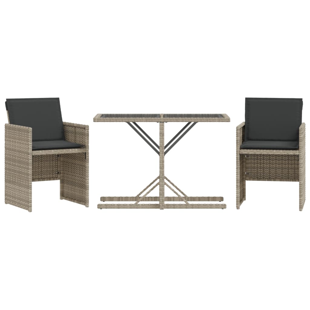 Ensemble de bistro 3 pcs et coussins gris clair résine tressée - XIOS